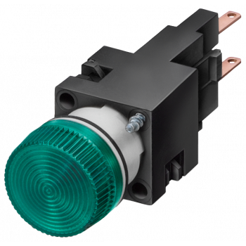 Indicator light, 16 mm, round, plastic, green, Lampholder W2 x 4.6 d, with incandescent lamp 24 V