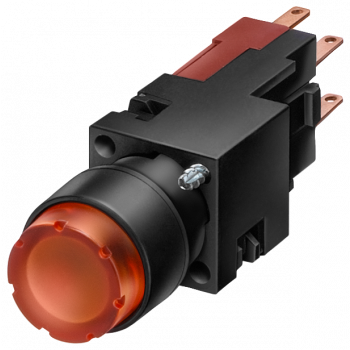 Illuminated pushbutton, 16 mm, round, plastic, red, pushbutton, raised, 1 NC Lampholder W2 x 4.6 d, with incandescent lamp 24 V