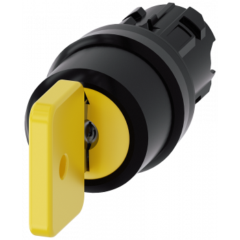 Key-operated switch O.M.R, 22 mm, round, plastic, yellow, key removal I+O+II