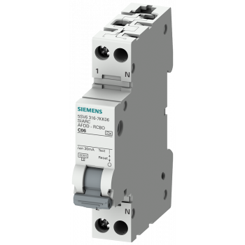 AFDD/electronic RCBO combination 230 V, 6 kA, 1+N, C, 40 A 30 mA, type A, 5SV6316-7KK40