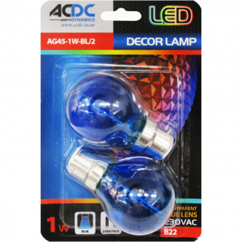 230VAC 1W G45 TRANSPARENT BLUE LED LAMP B22