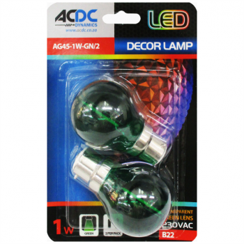 230VAC 1W G45 TRANSPARENT GREEN LED LAMP B22