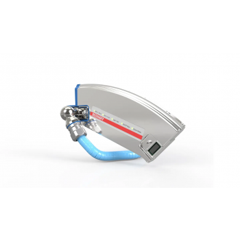 ATH2042-0250 stainless steel motor module with angled feed, 45° (positive curve, convex, radius constant), 48 V DC/24 V DC, cable length 8 m, protection rating IP69K, 258 mm x 34 mm x 115 mm (L x B x H), 7.9 kg