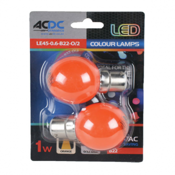 1W B22 Orange Lamp Ball Type /2, LE45-0.6-B22-O/2
