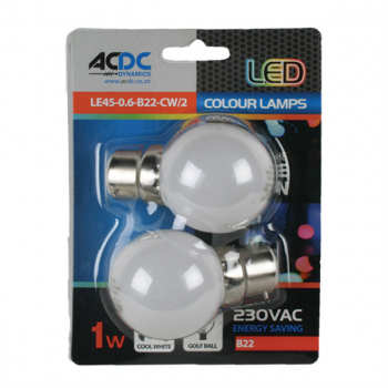 1W B22 Warm White Lamp Ball Type /2, LE45-0.6-B22-WW/2