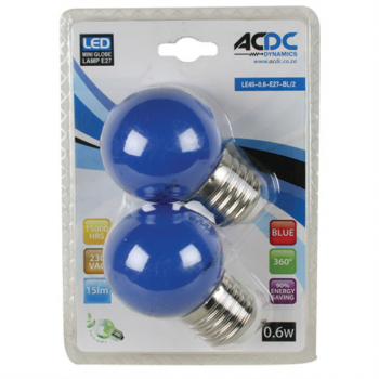 230VAC 1W BLUE E27 LAMP BALL TYPE / 2 PER PACK