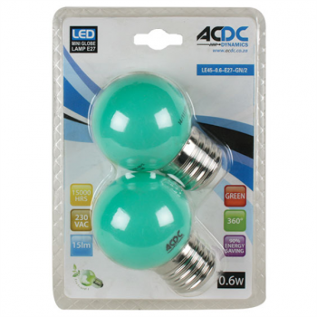 230VAC 1W GREEN E27 LAMP BALL TYPE / 2 PER PACK