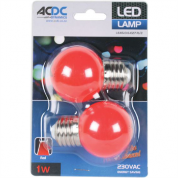 230VAC 1W RED E27 LAMP BALL TYPE / 2 PER PACK