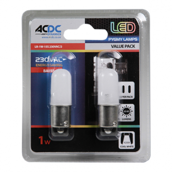 230VAC BA15S 1W LED LAMP COOL WHITE /2 PER PACK