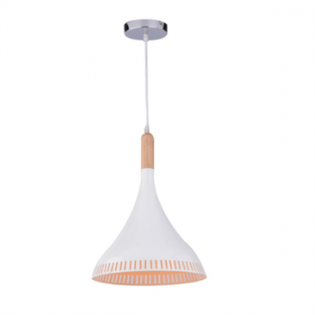 60W 1xE27 Pendant White/Wood Ø300mm, MD71544-1