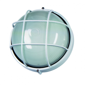 White Die Cast Bulkhead + Guard E27 100W IP54