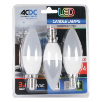 3W E14 Cool White LED Candle Lamp 3 pack, T-LEDB35R-E14-CW/3