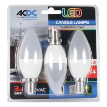 3W E14 Warm White LED Candle Lamp 3 Pack, T-LEDB35R-E14-WW/3