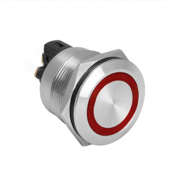 22mm RED ILLUMINATED METAL PUSHBUTTON 24VAC/DC